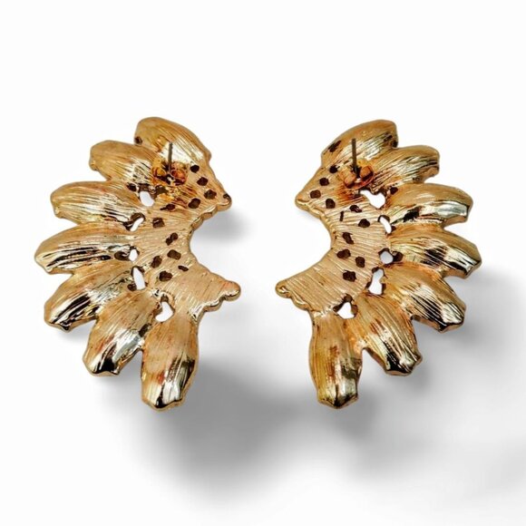Gennaro 2” Wing Cluster Faceted Crystal Gold Tone Oversized Stud Earrings JW1526 - Picture 4 of 6